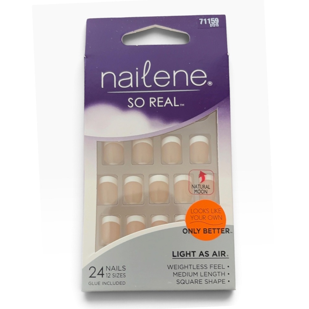 Nailene So Real French Tip Artificial Nails 24ct Medium Square 71159 Nails